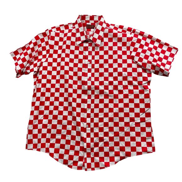 Christopher Scott XL VTG Button Red White Check Polyester Cotton Short Sleeve - Picture 1 of 5